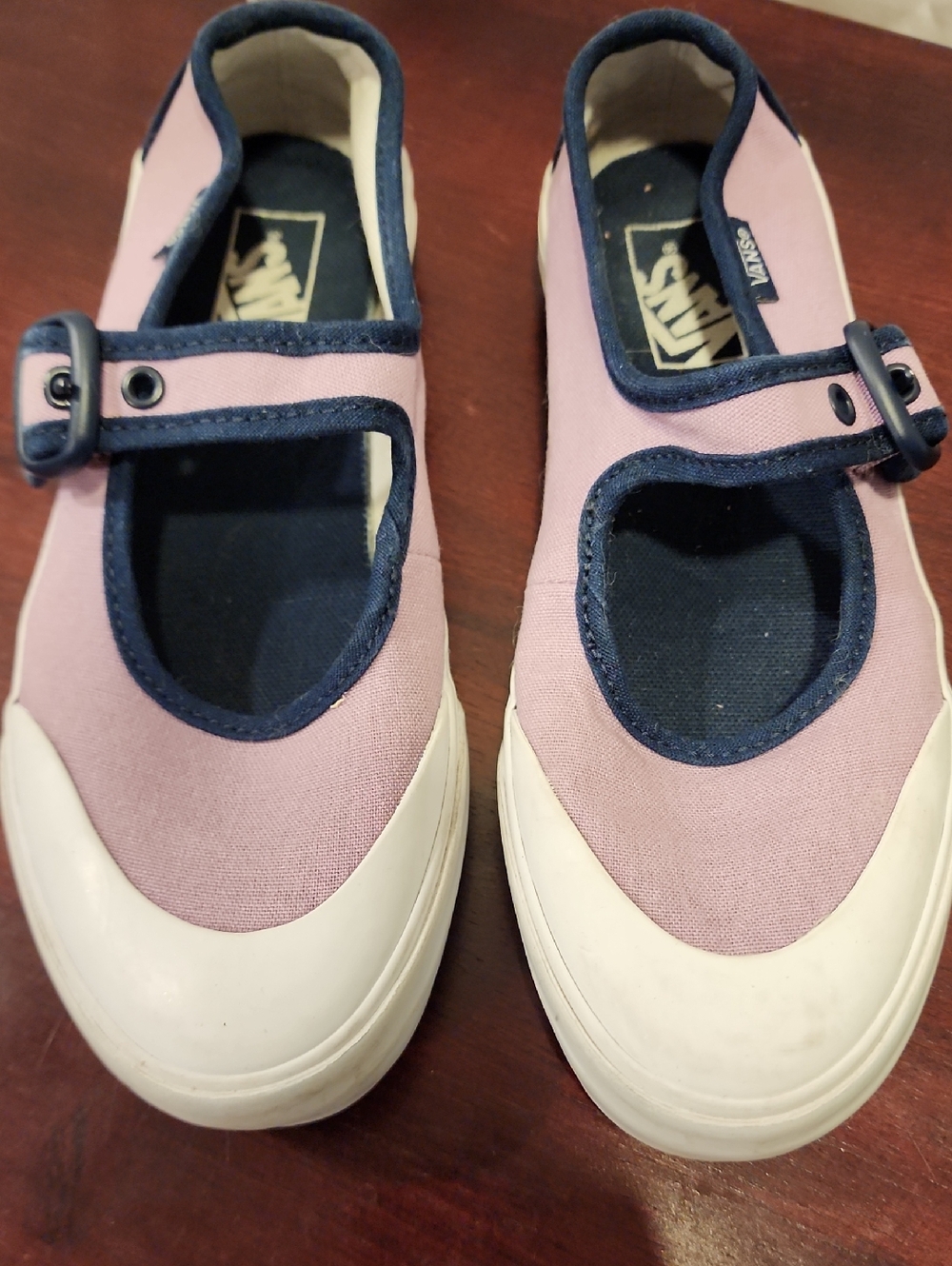 Vans Size 2 Kids Lavender and Navy Mary Jane Canvas Shoes